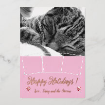 Rose Gold Foil Cat Fotolage Rosa Urlaubskarte