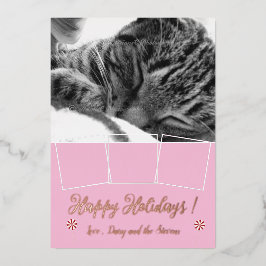 Rose Gold Foil Cat Fotolage Rosa Urlaubskarte Folien Feiertagskarte