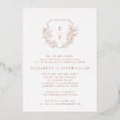 Rose Gold Foil Cherry Blossom Monogramm Wappen Folieneinladung (Vorderseite)