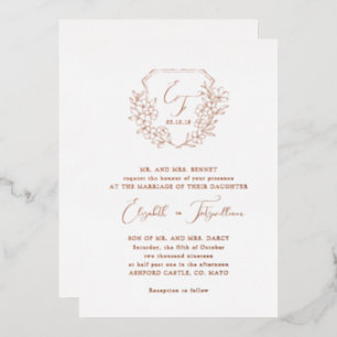 Rose Gold Foil Cherry Blossom Monogramm Wappen Folieneinladung
