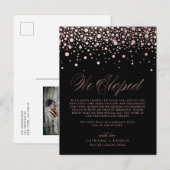 Rose Gold Foil Confetti Black Wedding Ankündigungspostkarte (Vorne/Hinten)