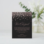 Rose Gold Foil Confetti Black Wedding Ankündigungspostkarte (Stehend Vorderseite)