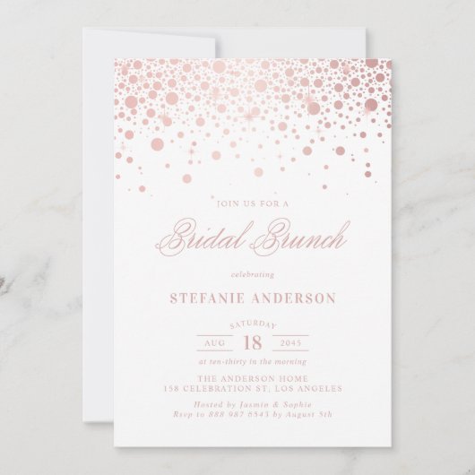 Rose Gold Foil Confetti Bridal Brunch Einladung (Vorderseite)