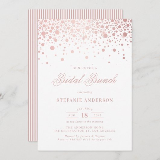 Rose Gold Foil Confetti Bridal Brunch Einladung (Vorne/Hinten)
