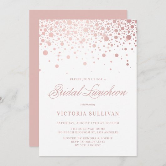 Rose Gold Foil Confetti Bridal Luncheon Invitation Einladung (Vorne/Hinten)