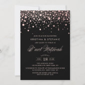 Rose Gold Foil Confetti Dots Black B'not Mitzvah Einladung (Vorderseite)