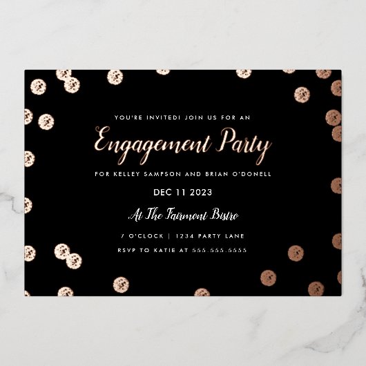 Rose Gold Foil Confetti Engagement Party einladen Folieneinladung (Vorderseite)