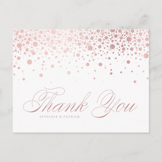 Rose Gold Foil Confetti Wedding Vielen Dank Postkarte (Vorderseite)