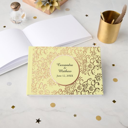 Rose Gold Foil Daisies Blumengelbe Hochzeit Gästebuch (Vorderseite Offen)