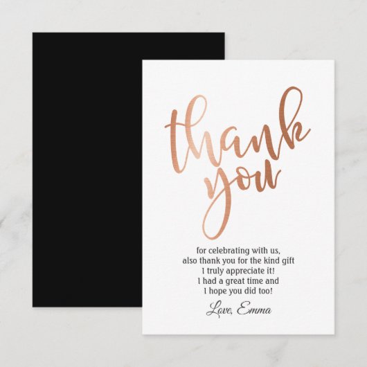 Rose Gold Foil , danke Karte (Vorne/Hinten)