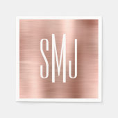 Rose Gold Foil Drei Buchstaben Monogramm Serviette (Vorderseite)