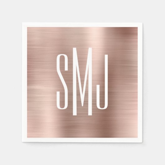 Rose Gold Foil Drei Buchstaben Monogramm Serviette (Vorderseite)