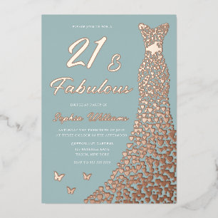 Rose Gold Foil Dress 21 & Fabulous 21. Geburtstag Folieneinladung