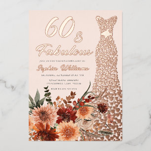 Rose Gold Foil Dress Boho Floral 60. Geburtstag Folieneinladung