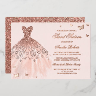 ROSE GOLD FOIL Dress Butterfly 16 . Geburtstag Folieneinladung