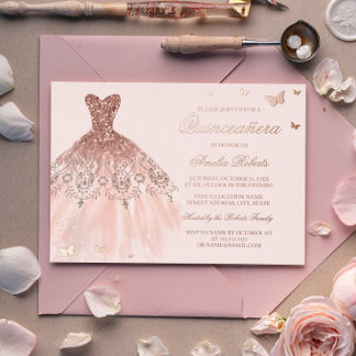 ROSE GOLD FOIL Dress Butterfly Quinceanera Folieneinladung