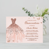 ROSE GOLD FOIL Dress Butterfly Quinceanera Folieneinladung (Stehend vorne)