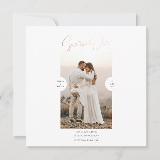 Rose Gold Foil Effect Script Save the Date Karte (Vorderseite)