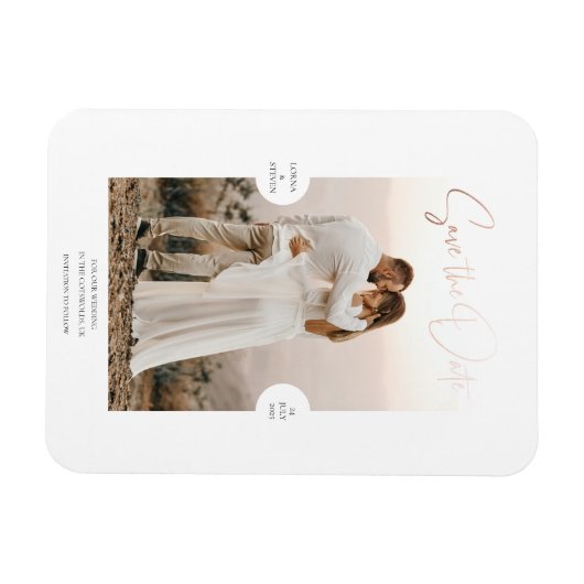 Rose Gold Foil Effect Script Save the Date Karte Magnet (Horizontal)