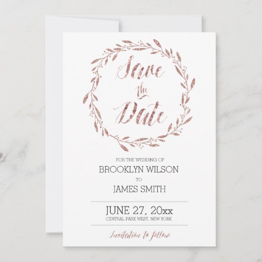 Rose Gold Foil Effect Speichern Sie das Datum, an Save The Date (Vorderseite)
