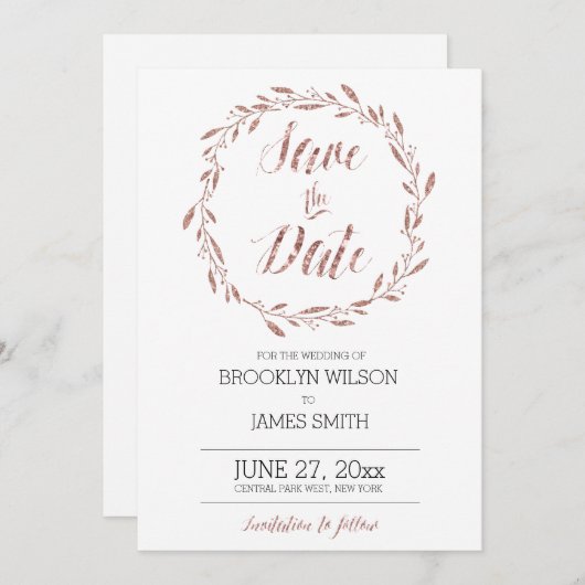Rose Gold Foil Effect Speichern Sie das Datum, an Save The Date (Vorne/Hinten)