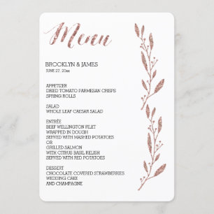 Rose Gold Foil Effekt Hochzeitsmenü Blumenkohl Menükarte