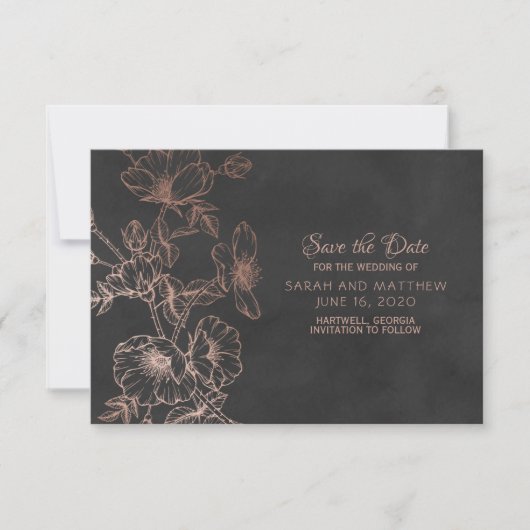 Rose Gold Foil Floral Hochzeit speichern Datum Save The Date (Vorderseite)