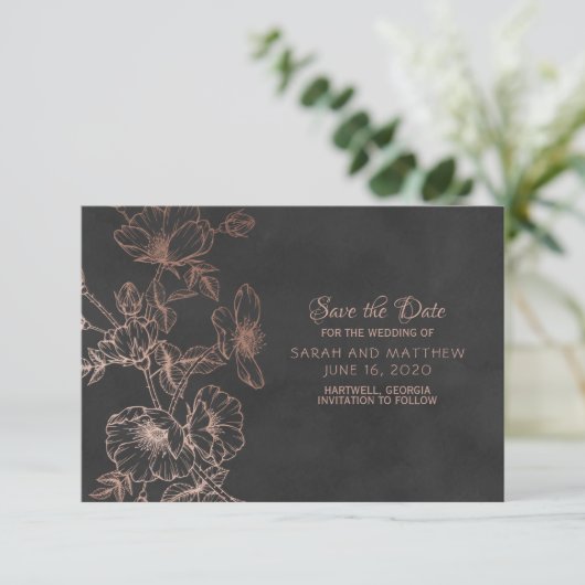 Rose Gold Foil Floral Hochzeit speichern Datum Save The Date (Stehend Vorderseite)