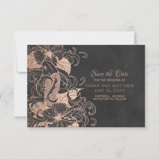Rose Gold Foil floral Koi Hochzeit speichern Datum Save The Date (Vorderseite)