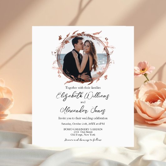 Rose Gold Foil Foto Hochzeitseinladungen
