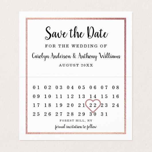 Rose Gold Foil Foto Kalender Save the Date Karte (Innenseite Aufgefaltet)