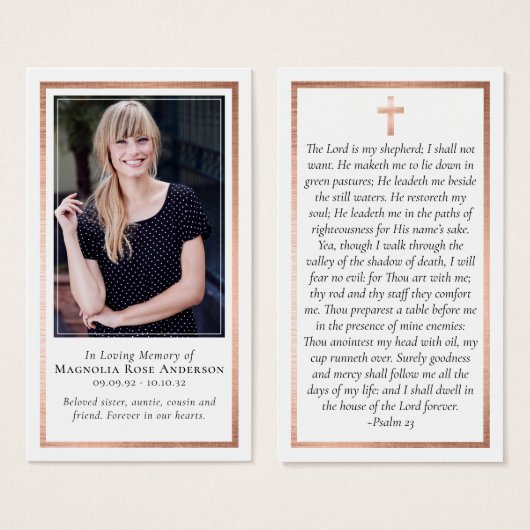Rose Gold Foil Frame Cross Memorial Gebet Card (Vorne & Hinten)