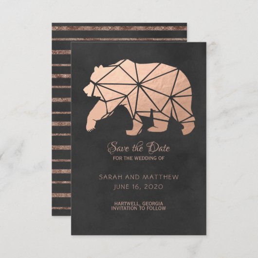 Rose Gold Foil Geo Bear Hochzeit speichern Sie das Save The Date (Vorne/Hinten)
