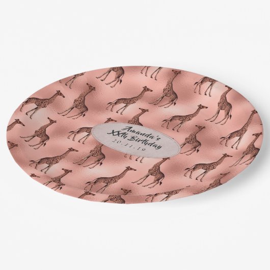 Rose Gold Foil Giraffe Muster Pappteller (Schrägansicht)