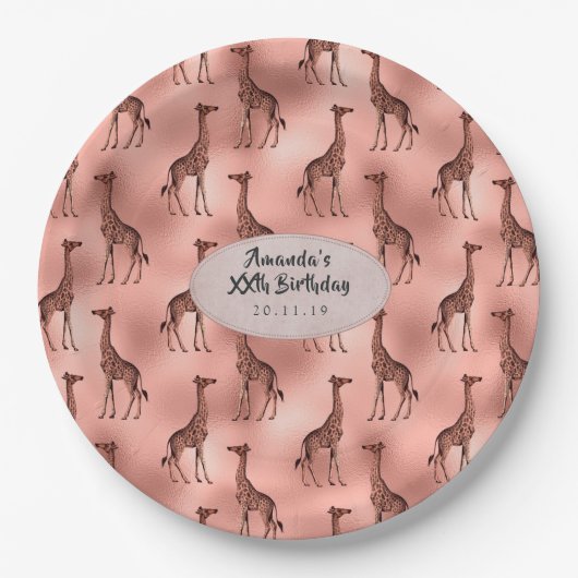 Rose Gold Foil Giraffe Muster Pappteller (Vorderseite)