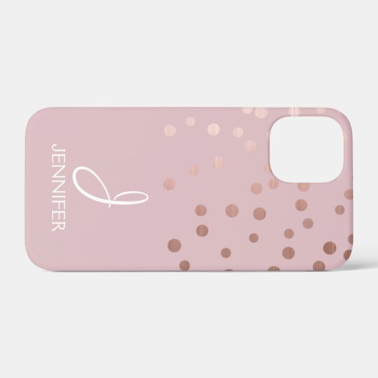 Rose Gold Foil Girly Confetti Monogram Case-Mate iPhone Hülle (Rückseite (Horizontal))
