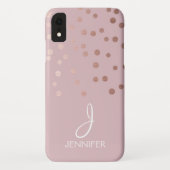 Rose Gold Foil Girly Confetti Monogram Case-Mate iPhone Hülle (Rückseite)