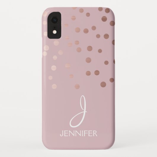 Rose Gold Foil Girly Confetti Monogram Case-Mate iPhone Hülle (Rückseite)