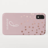 Rose Gold Foil Girly Confetti Monogram Case-Mate iPhone Hülle (Rückseite (Horizontal))