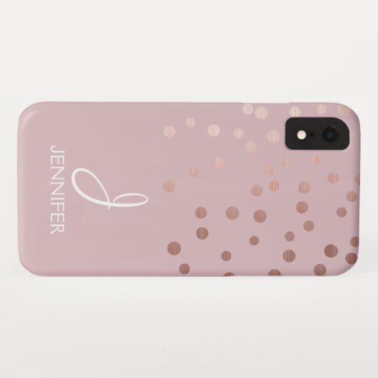 Rose Gold Foil Girly Confetti Monogram Case-Mate iPhone Hülle (Rückseite (Horizontal))