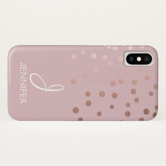 Rose Gold Foil Girly Confetti Monogram Case-Mate iPhone Hülle (Rückseite (Horizontal))
