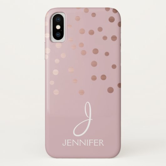 Rose Gold Foil Girly Confetti Monogram Case-Mate iPhone Hülle (Rückseite)