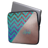 Rose Gold Foil Glitterie Zickzack Aquamarine Grüne Laptopschutzhülle (Vorderseite Links)