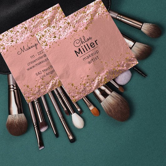 Rose Gold Foil Glittery Stylish Glam Makeup Artist Quadratische Visitenkarte