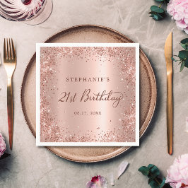 Rose Gold Foil Glitzer 21. Geburtstagsmonogramm Serviette
