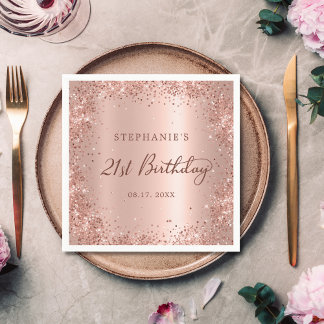 Rose Gold Foil Glitzer 21. Geburtstagsmonogramm Serviette