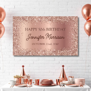 Rose Gold Foil Glitzer 50. Geburtstagsskript Banner