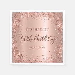 Rose Gold Foil Glitzer 60. Geburtstagsmonogramm Serviette