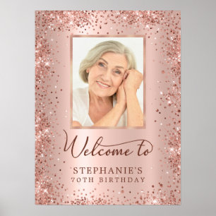 Rose Gold Foil Glitzer 70. Geburtstag Foto Willkom Poster