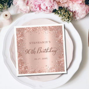Rose Gold Foil Glitzer 90. Geburtstagsmonogramm Serviette